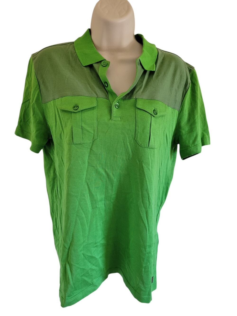 Gianni Versace Collection Polo Shirt Green Mens Sz Small Two-Tone Double Pocket
